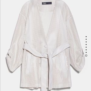 Zara Cream Perforated Belted Leather Jacket